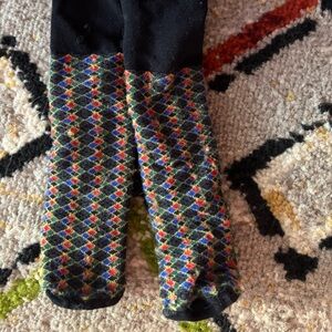 Kids Argyle Patterned Doll Tights - Black with Multicolor Diamond Print